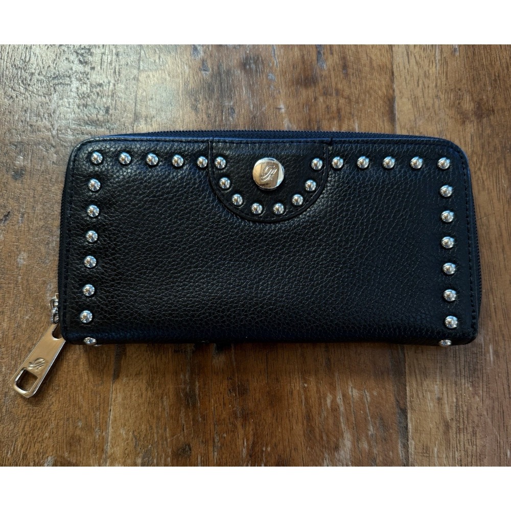 Grace Adele Black Studded Faux Leather Zip Around Credit Card Wallet